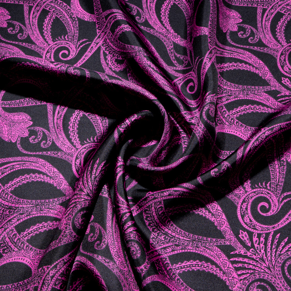 Magenta Pink Patterned Pure Silk Twill