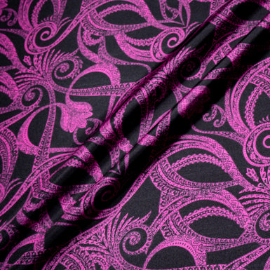 Magenta Pink Patterned Pure Silk Twill
