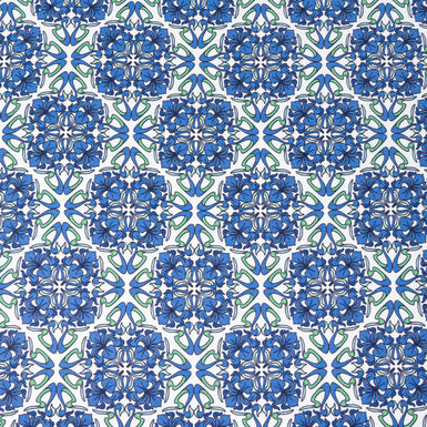 Blue & Green Geometric Printed Pure Silk Twill