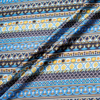 Blue & Yellow Multi Geometric Pure Silk Twill
