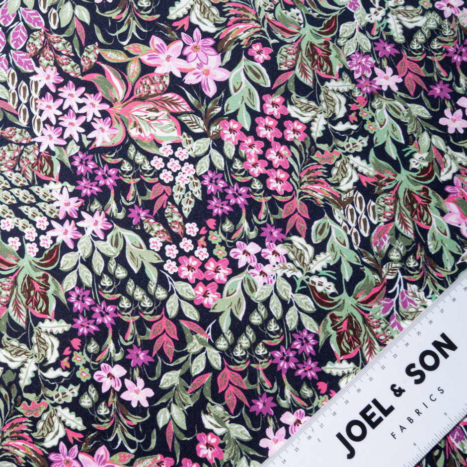 Pretty Pink Floral Printed Midnight Pure Silk Twill