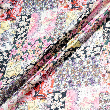 Patchwork Floral Printed Pure Silk Twill