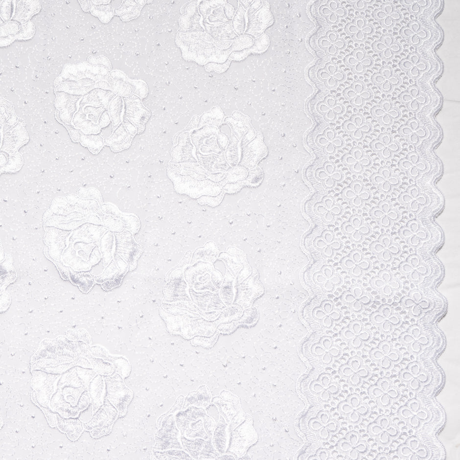 White Rose & Spot Embroidered Cotton Voile (A 2.25m Piece)