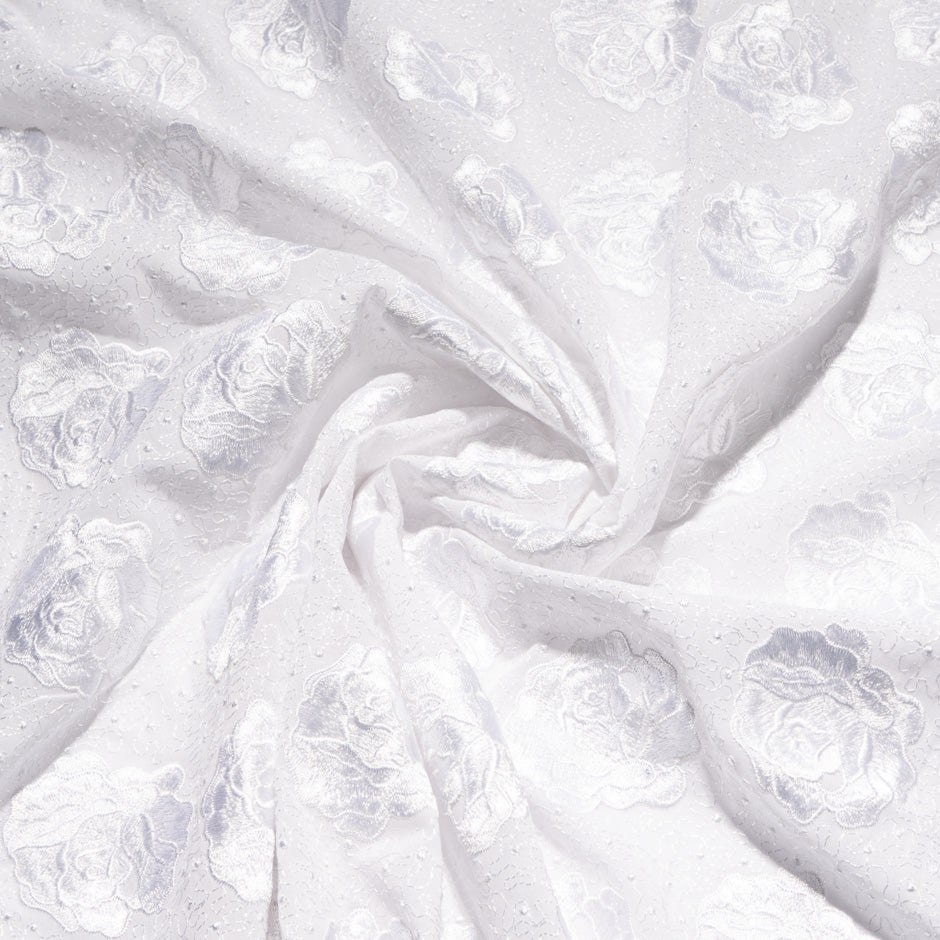 White Rose & Spot Embroidered Cotton Voile (A 2.25m Piece)
