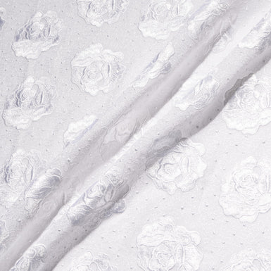 White Rose & Spot Embroidered Cotton Voile