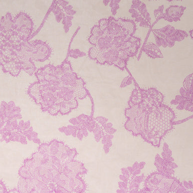 Lilac Chantilly Lace Printed Nude Cotton Voile