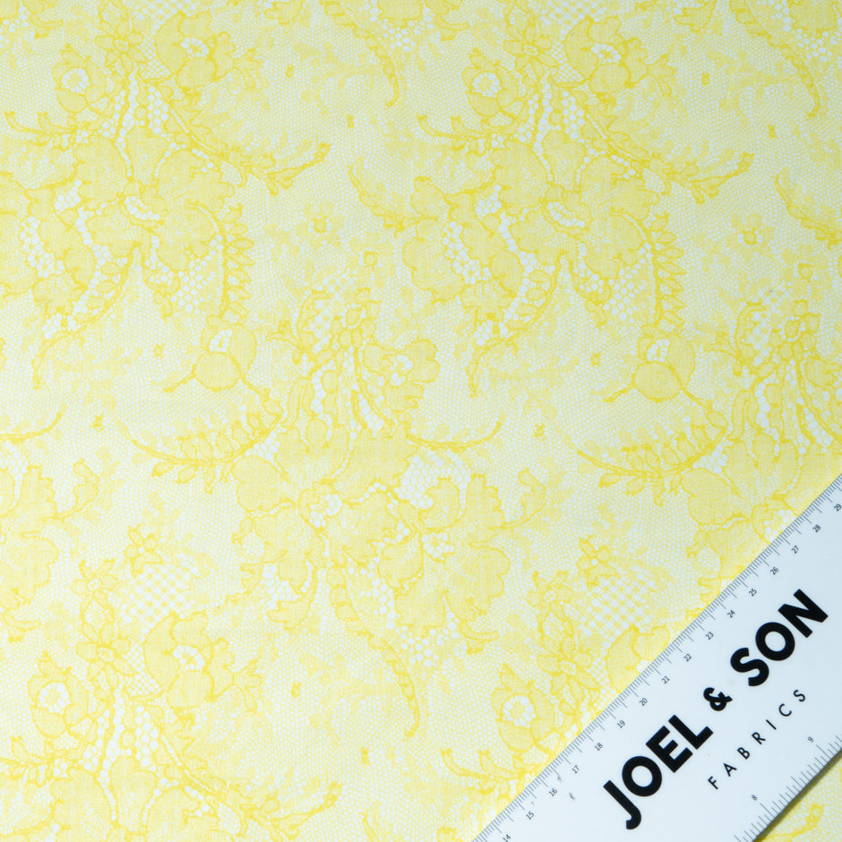 Yellow Chantilly Lace Printed Cotton Voile