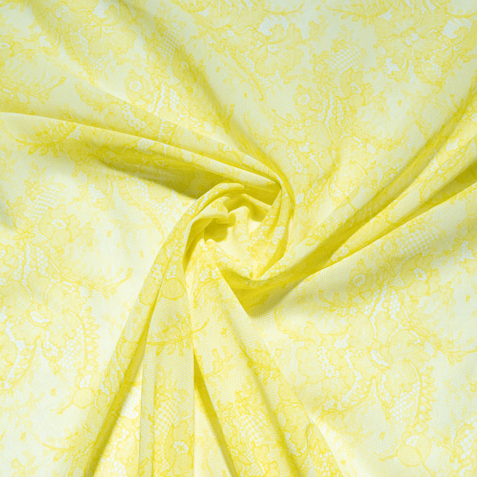 Yellow Chantilly Lace Printed Cotton Voile