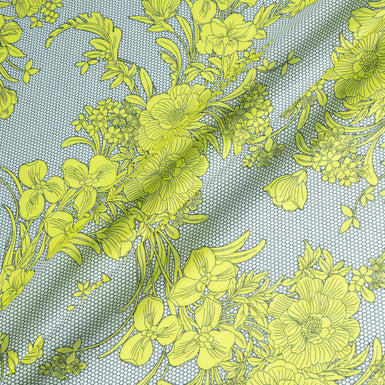 Yellow Floral & Mesh Printed Cotton Voile