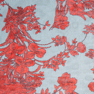 Red Floral & Mesh Printed Cotton Voile