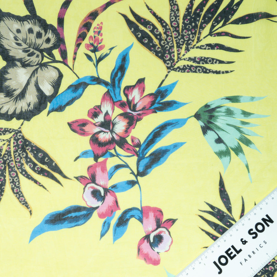 Multi Floral Printed Yellow Pure Cotton Voile