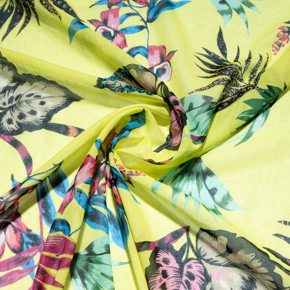 Multi Floral Printed Yellow Pure Cotton Voile