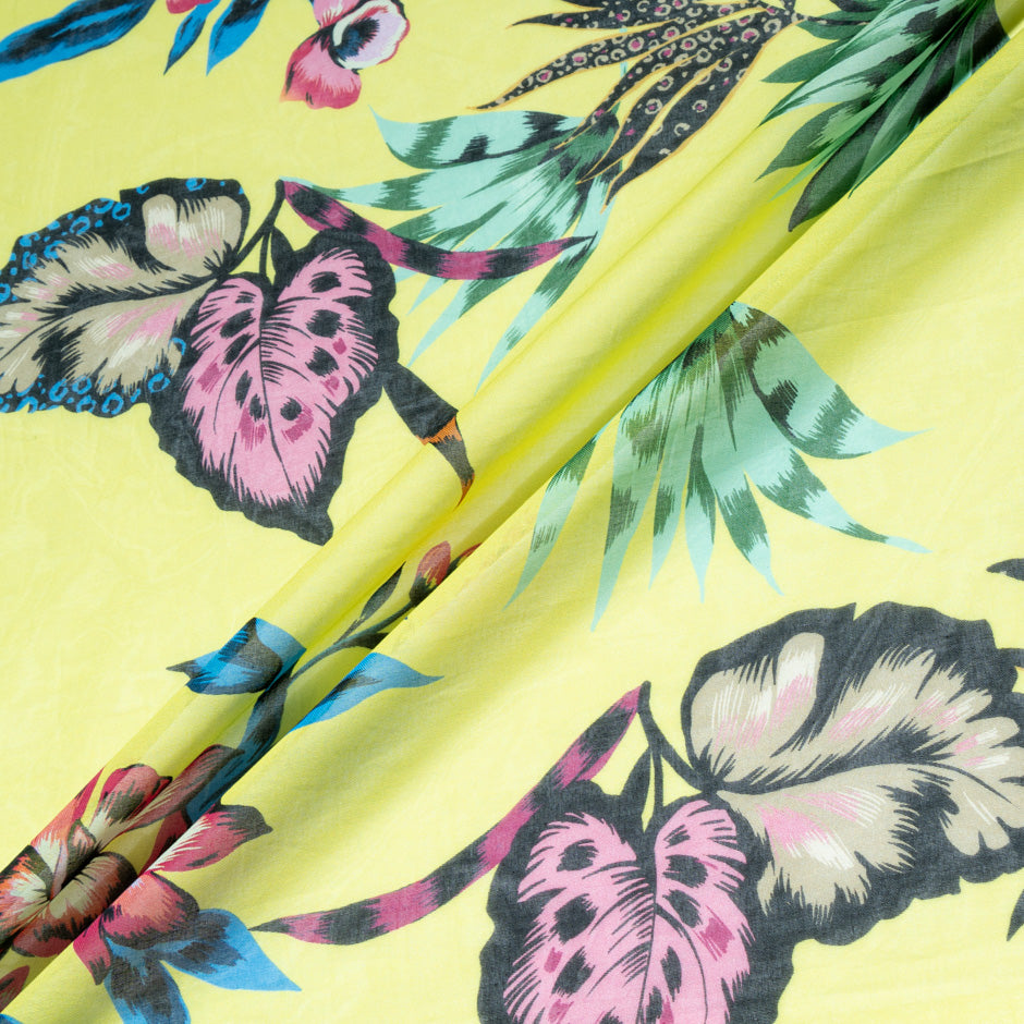 Multi Floral Printed Yellow Pure Cotton Voile