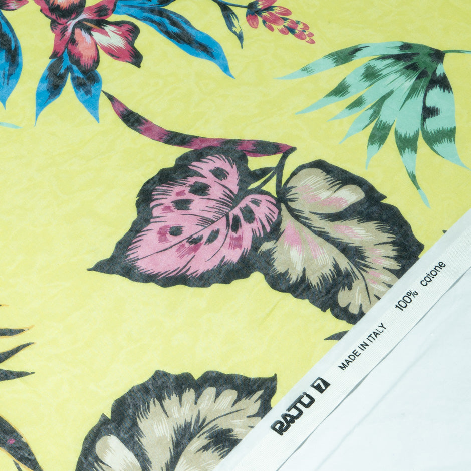 Multi Floral Printed Yellow Pure Cotton Voile