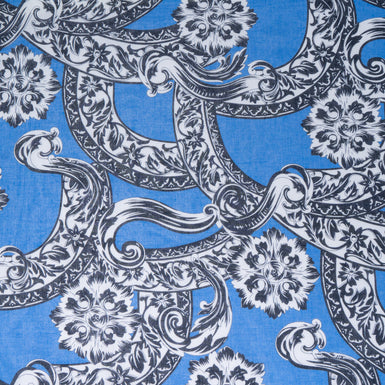 Monochrome Printed Royal Blue Cotton Voile