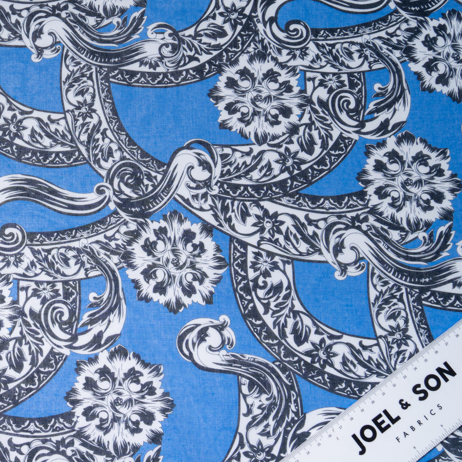 Monochrome Printed Royal Blue Cotton Voile