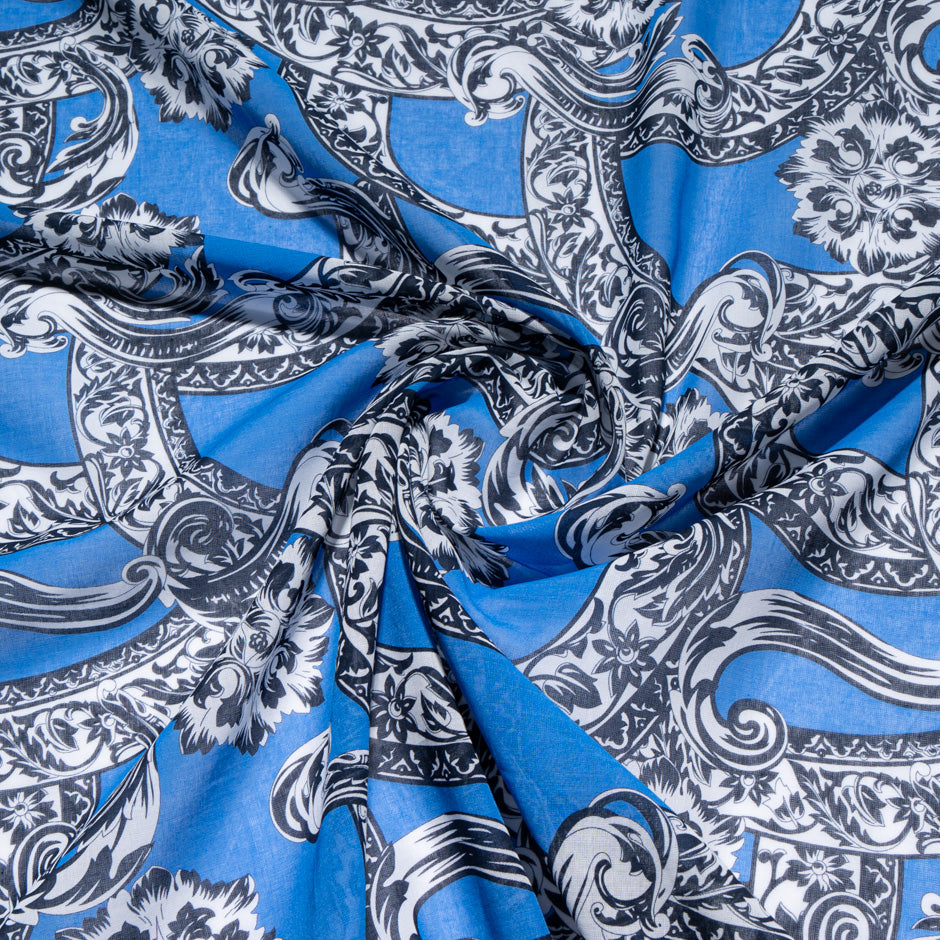 Monochrome Printed Royal Blue Cotton Voile