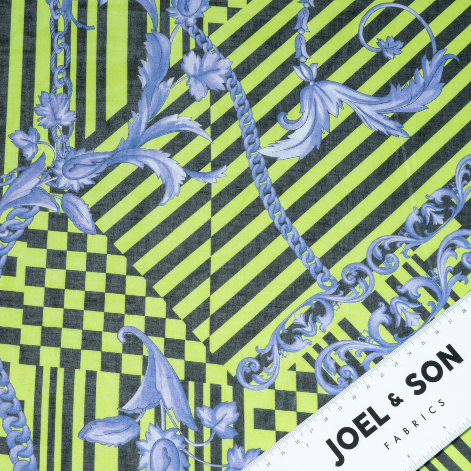 Lime Green & Black Printed Pure Cotton Voile