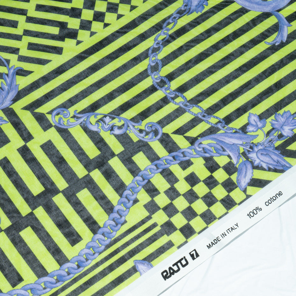 Lime Green & Black Printed Pure Cotton Voile