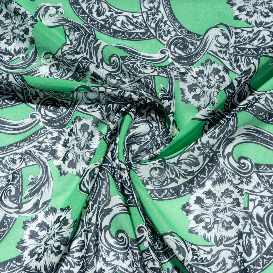 Monochrome Printed Green Pure Cotton Voile