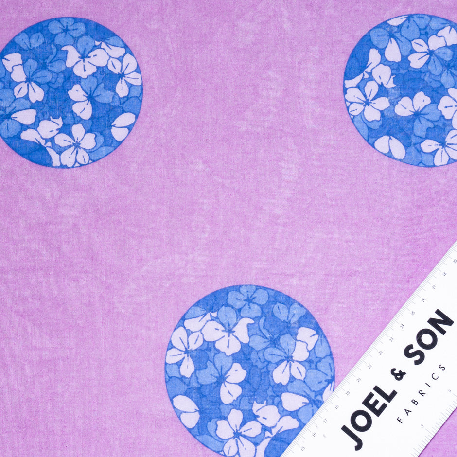 Blue Floral Printed Deep Pink Pure Cotton Voile