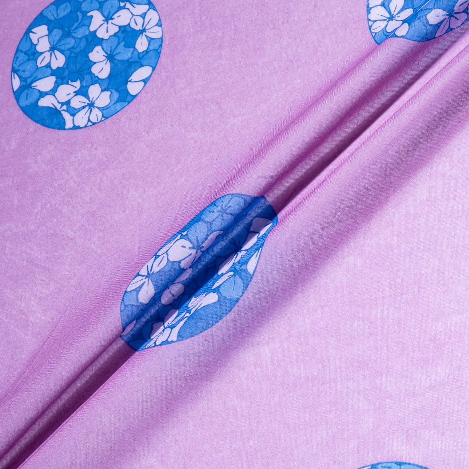 Blue Floral Printed Deep Pink Pure Cotton Voile