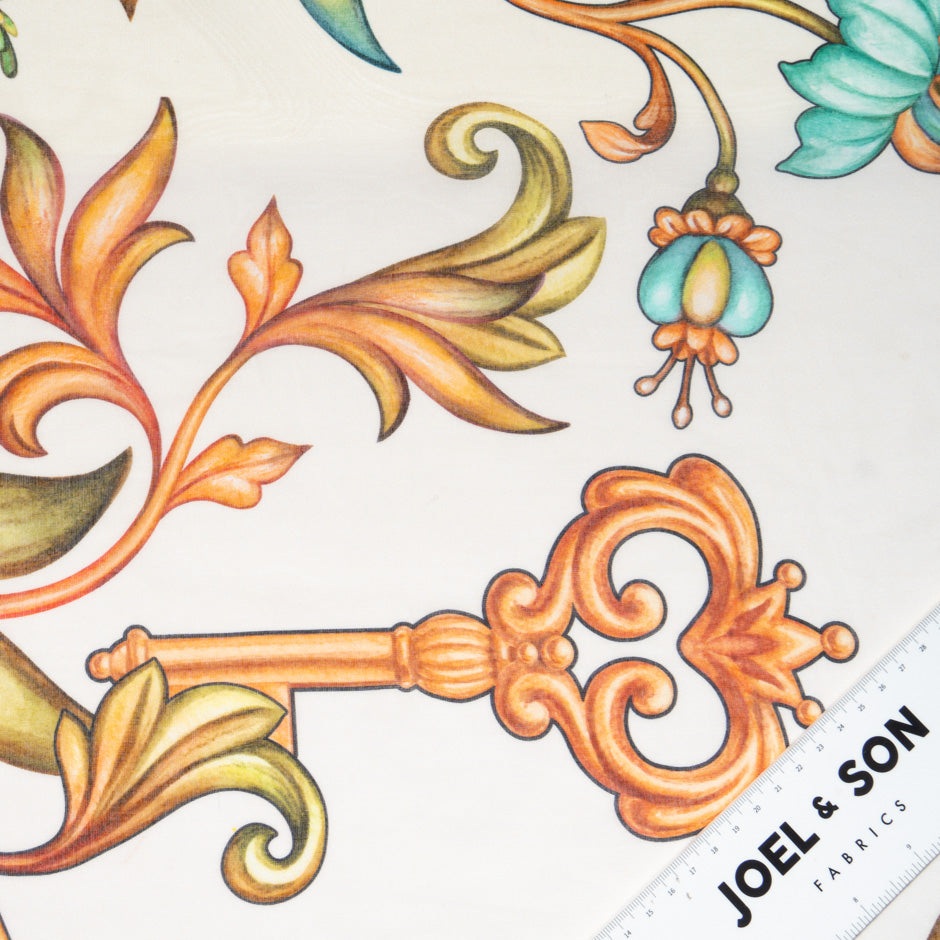 'Lock & Key' Printed Off-White Pure Cotton Voile