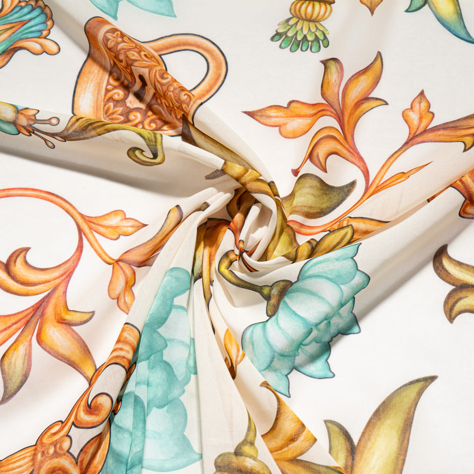 'Lock & Key' Printed Off-White Pure Cotton Voile