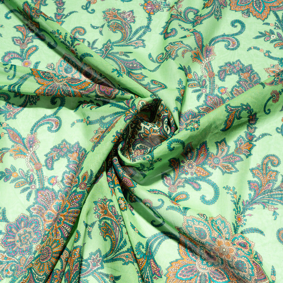 Paisley Printed Green Pure Cotton Voile