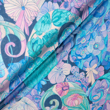 Pink & Blue Floral Printed Pure Cotton Voile