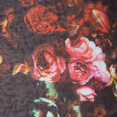Red Floral Printed Brown Pure Cotton Voile