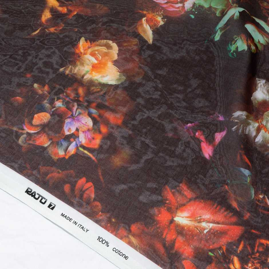 Red Floral Printed Brown Pure Cotton Voile