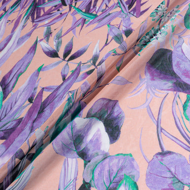 Purple Floral Printed Pink Pure Cotton Voile
