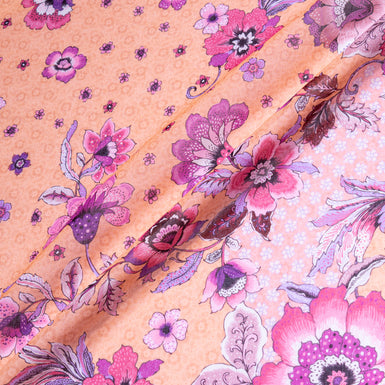 Pink Floral Printed Peach Pure Cotton Voile