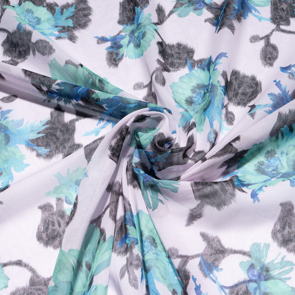 Green & Blue Floral Printed Pure Cotton Voile