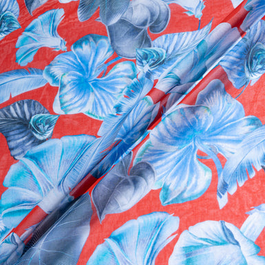 Blue Floral Printed Red Pure Cotton Voile