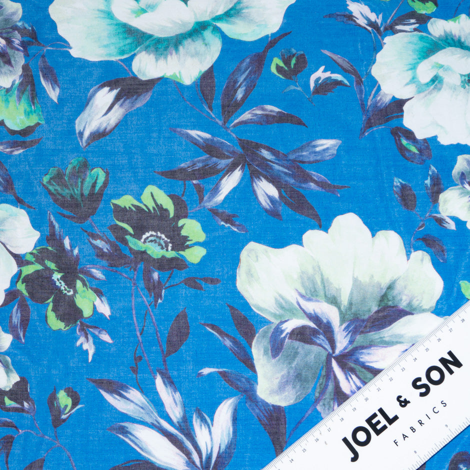Floral Printed Deep Sky Blue Pure Cotton Voile