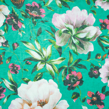 Floral Printed Emerald Pure Cotton Voile