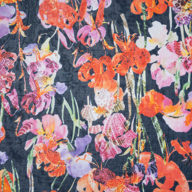 Bright Floral Printed Midnight Blue Pure Cotton Voile