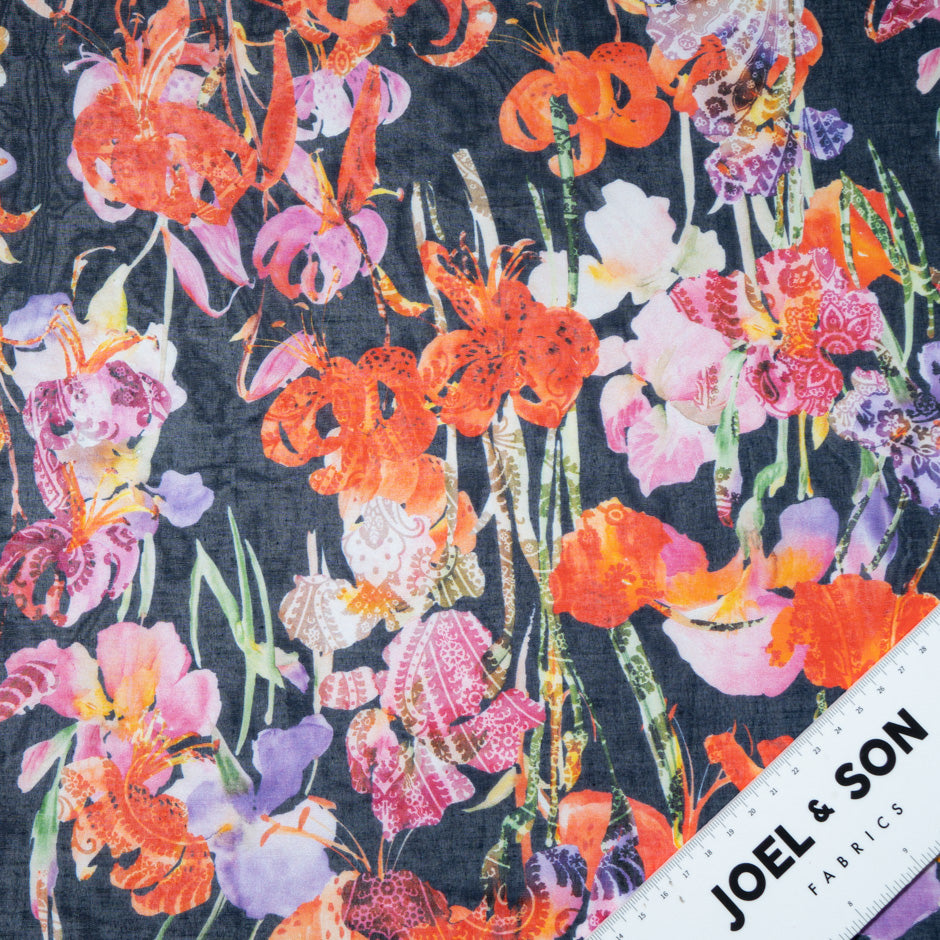 Bright Floral Printed Midnight Blue Pure Cotton Voile