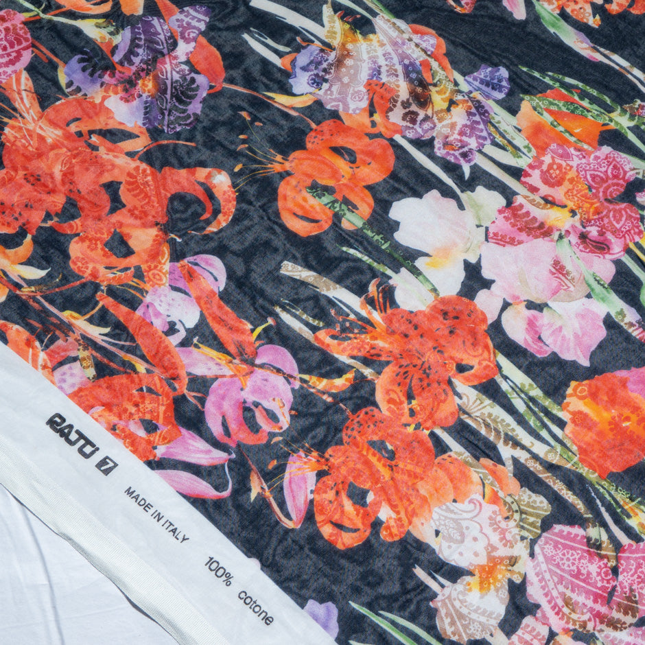 Bright Floral Printed Midnight Blue Pure Cotton Voile