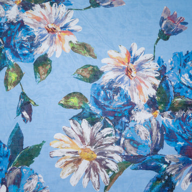 Floral Printed Sky Blue Pure Cotton Voile