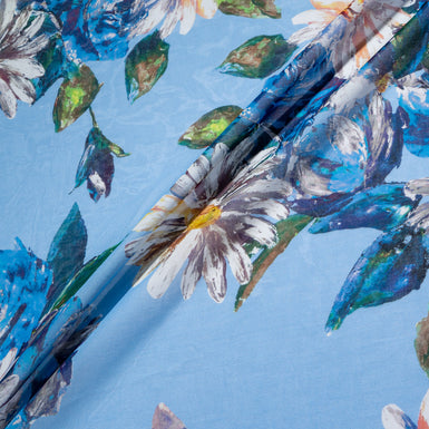 Floral Printed Sky Blue Pure Cotton Voile