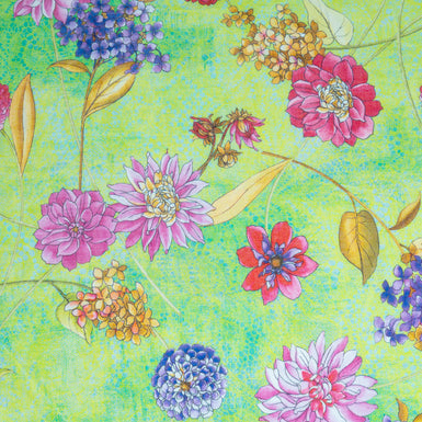 Multi Floral Printed Green/Blue Pure Cotton Voile