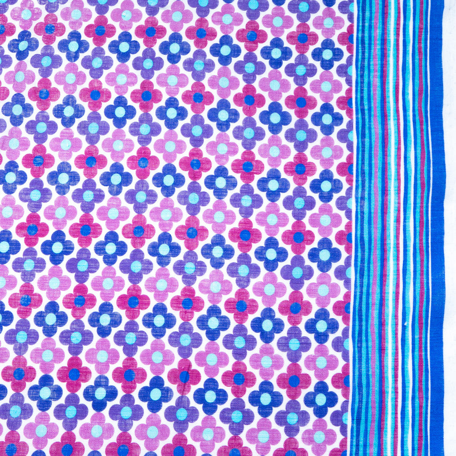 Purple, Pink & Blue Floral Geometric Printed Linen