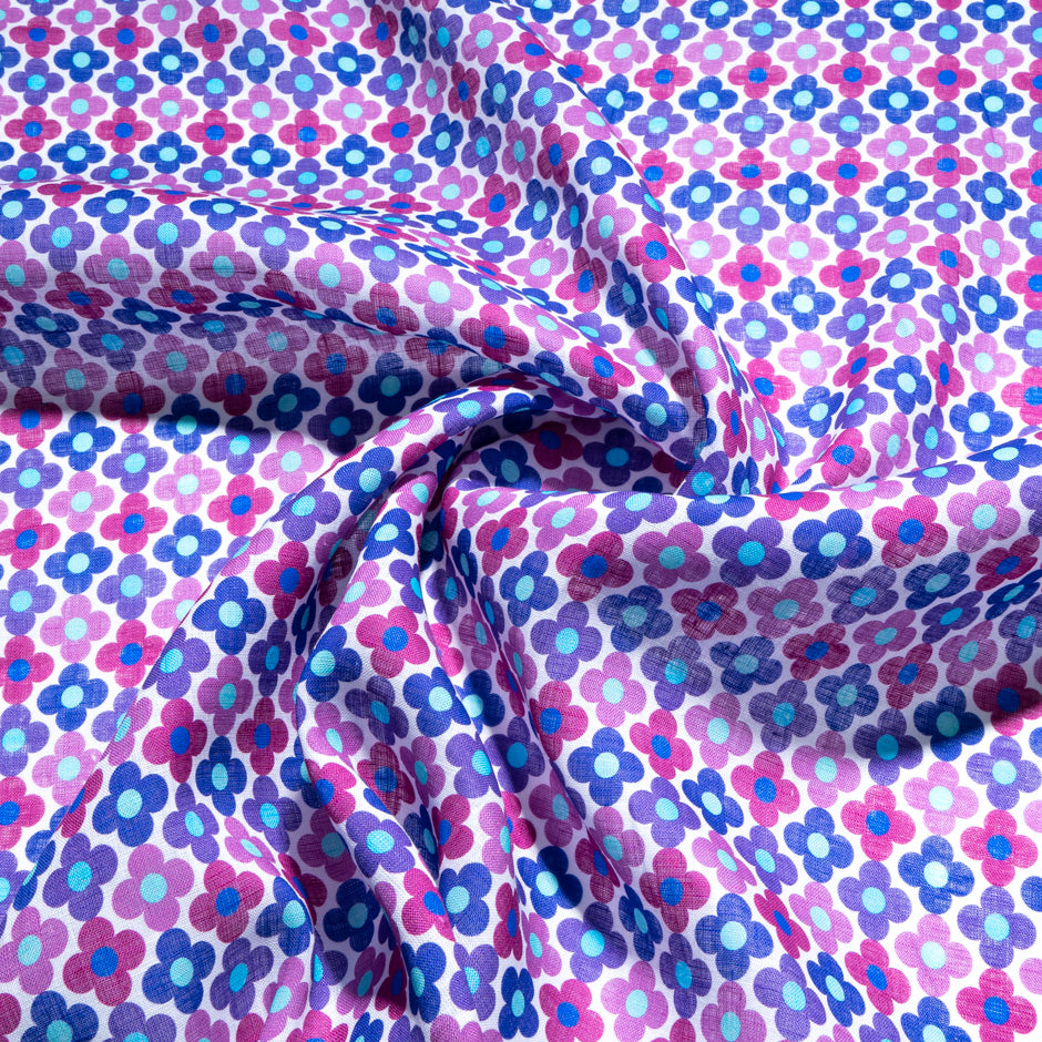 Purple, Pink & Blue Floral Geometric Printed Linen