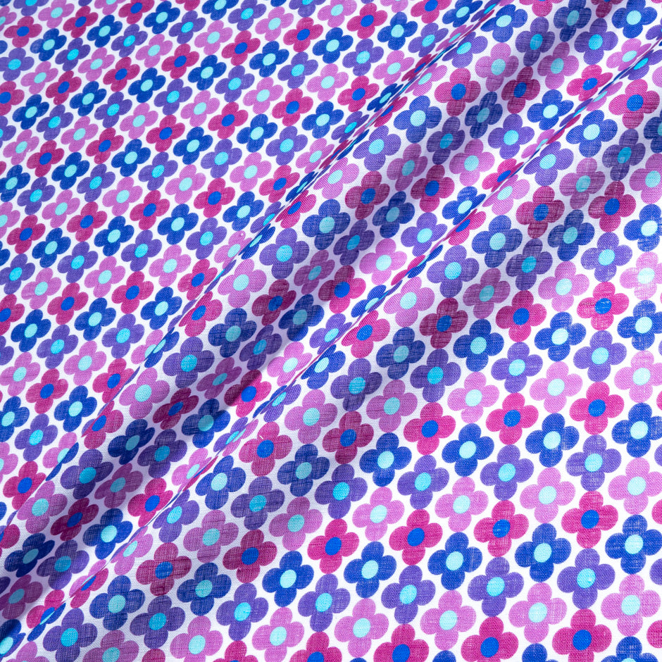 Purple, Pink & Blue Floral Geometric Printed Linen