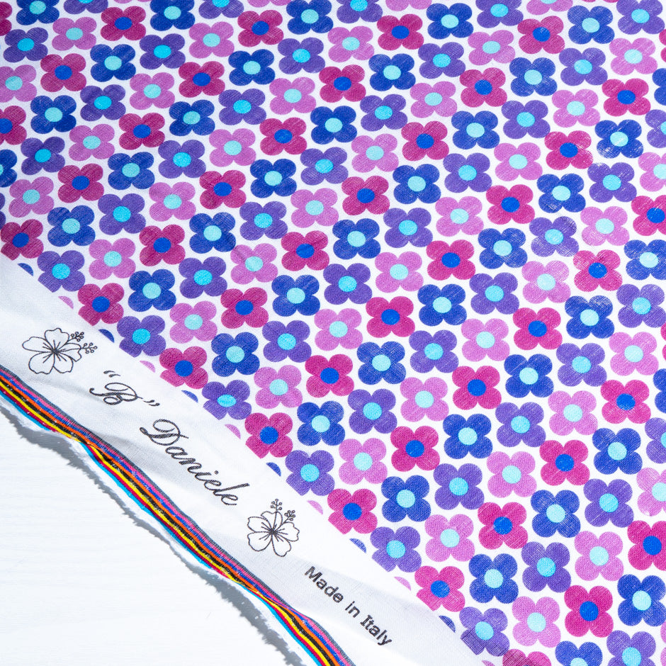 Purple, Pink & Blue Floral Geometric Printed Linen