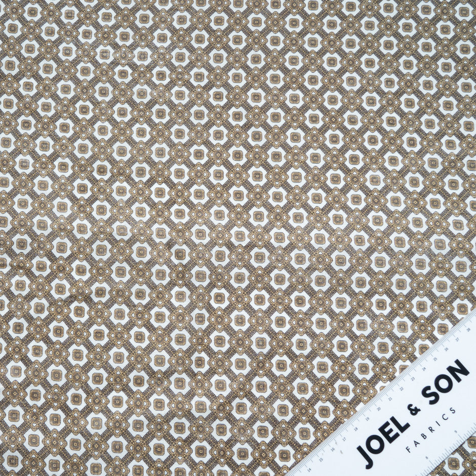 Brown Geometric Printed White Linen (A 3.15m Piece)
