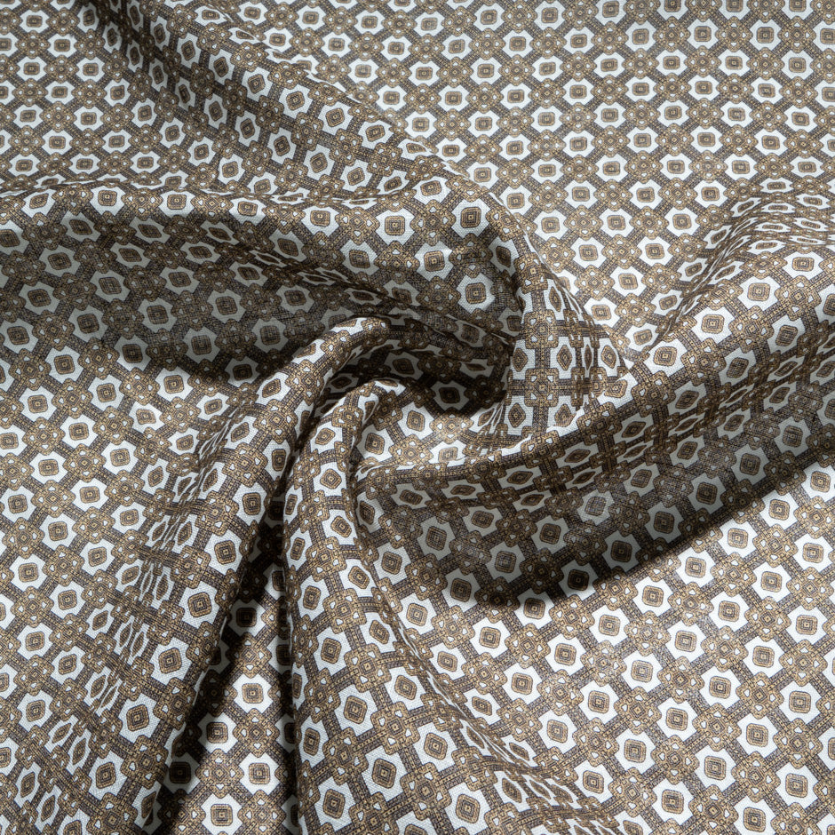 Brown Geometric Printed White Linen (A 3.15m Piece)